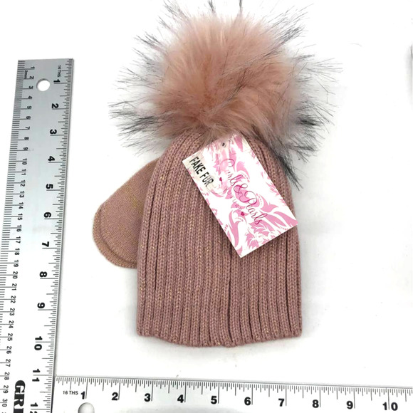 5/$25 Toddler Curls & Pearls Toddler Winter Hat Beanie and Mitten Set 0-24 mos - Picture 2 of 3